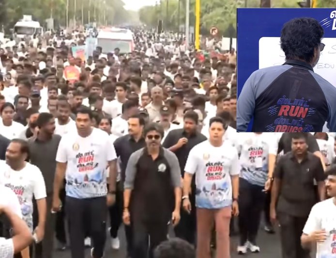 STOP DRUG - START RUN போதை பொருள் ஒழிப்பு விழிப்புணர்வு ஒட்டம்: பொதுமக்களுடன் இணைந்து மாரத்தான் ஓடிய முதல்வர் விஜய் 