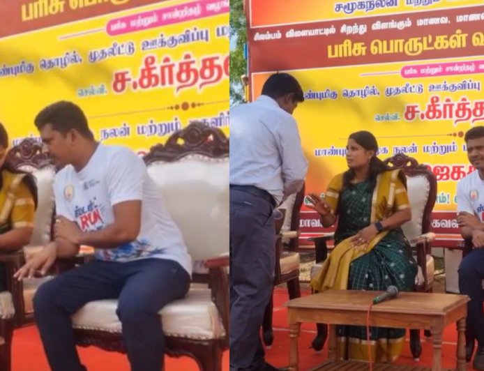 விருதுநகர் அரசு விழாவில் பரபரப்பு. பேனர் விவகாரத்தில் அமைச்சர் ஜெகதீஸ்வரி ஆவேசம்!