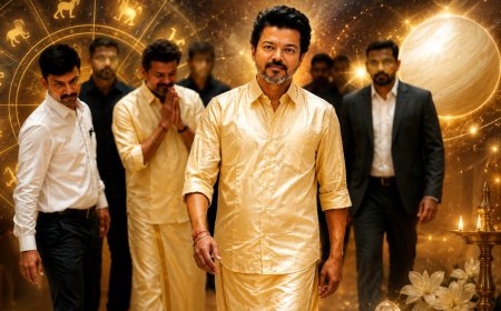 விஜயின் வெள்ளிக்கிழமை சம்பிரதாயம்… பளிச் பட்டு வேட்டி சட்டை சென்டிமென்ட் !