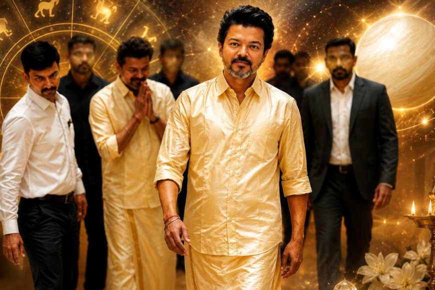 விஜயின் வெள்ளிக்கிழமை சம்பிரதாயம்… பளிச் பட்டு வேட்டி சட்டை சென்டிமென்ட் !