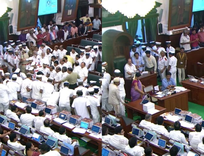 TN Assembly: நீக்க மறுத்த சபாநாயகர்.. தூக்கிச் சென்ற காவலர்கள்!