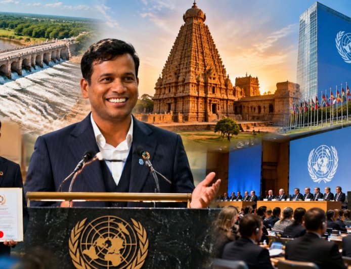 ஐ.நா. அரங்கில் ஒலித்த தமிழரின் குரல்! கல்லணை முதல் பிரகதீஸ்வரர் கோயில் வரை பேசிய சென்னை தொழிலதிபர்!