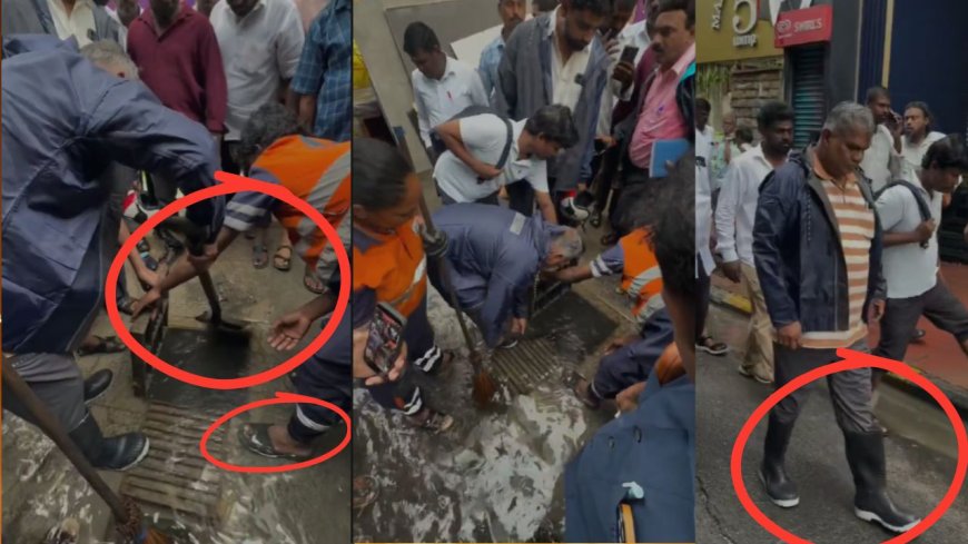 அமைச்சருக்கு மட்டும் பாதுகாப்பு கவசம்....தூய்மை பணியாளர்களுக்கு எங்கே? நெட்டிசன்கள் கேள்வி!